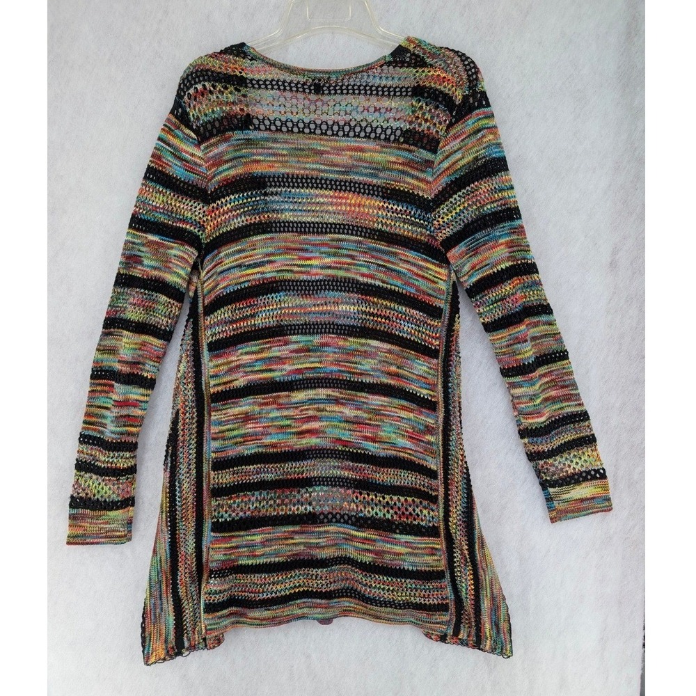 Space Dye Open Front Cardigan Small Multicolor Rainbow Knit Boho Layering - Picture 3 of 8